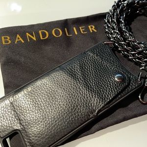 NICOLE Pebble Leather Crossbody Bandolier In Black/Black Nickel (strap) and bag